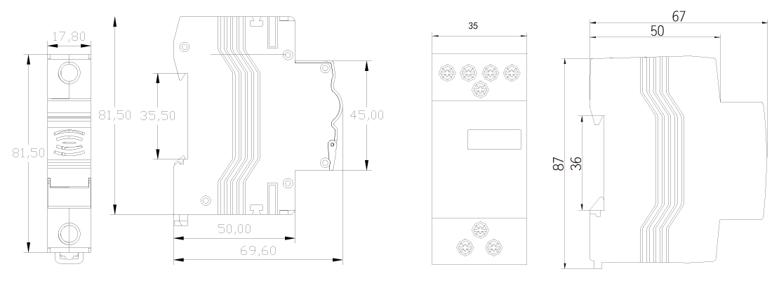 Technical dimension diagram for EPSO Series Door Bell