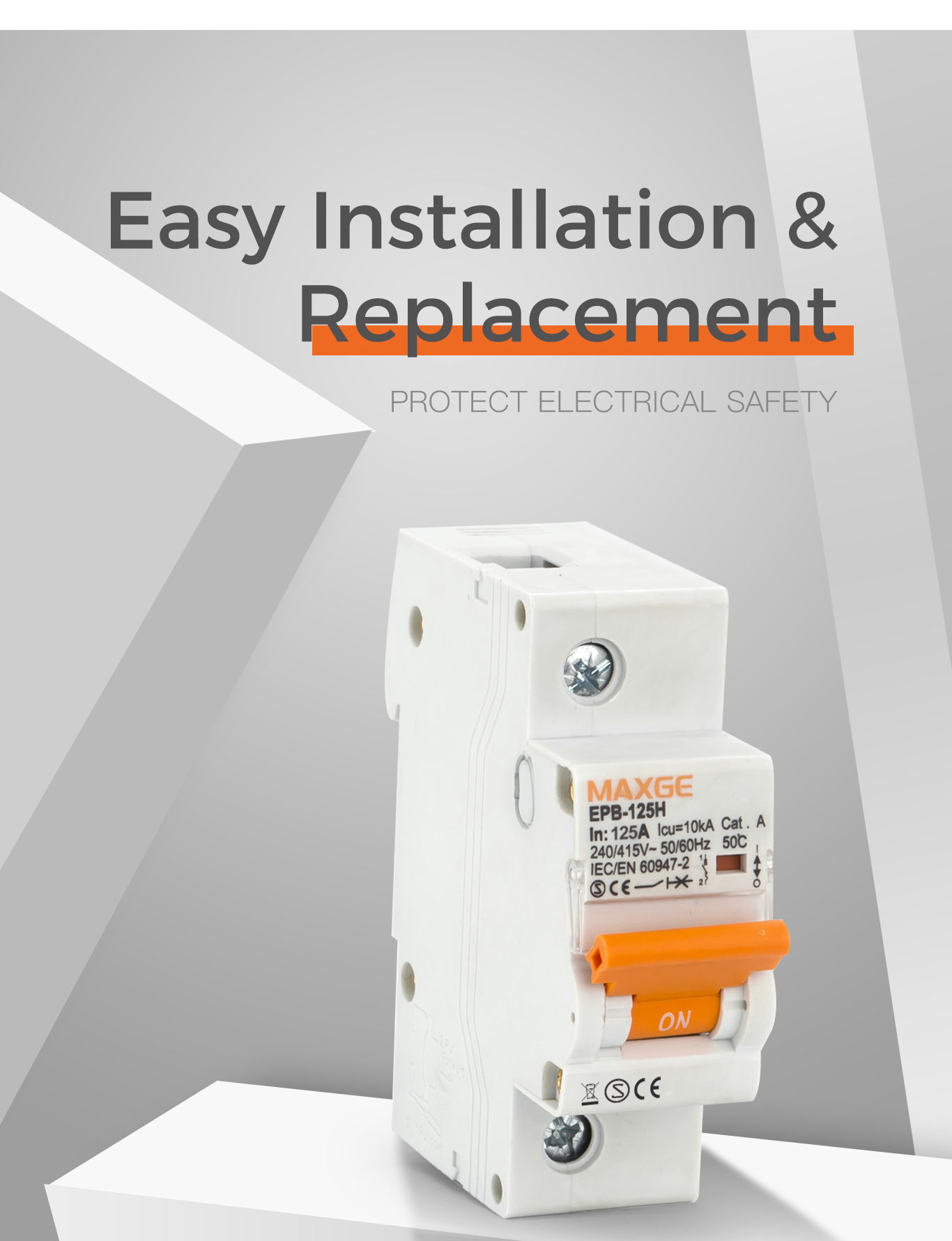 Close up of the circuit breaker unit with clear ON/OFF switch