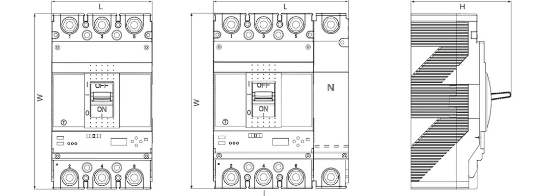 Dimensional diagram for mounting the circuit breaker