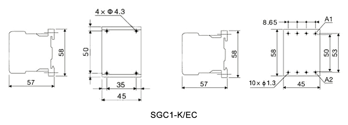 Mechanical dimensions diagram of the mini contactor