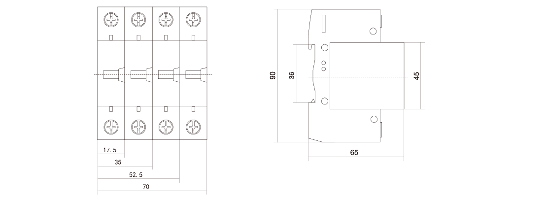 Dimension diagram for DIN rail mounting