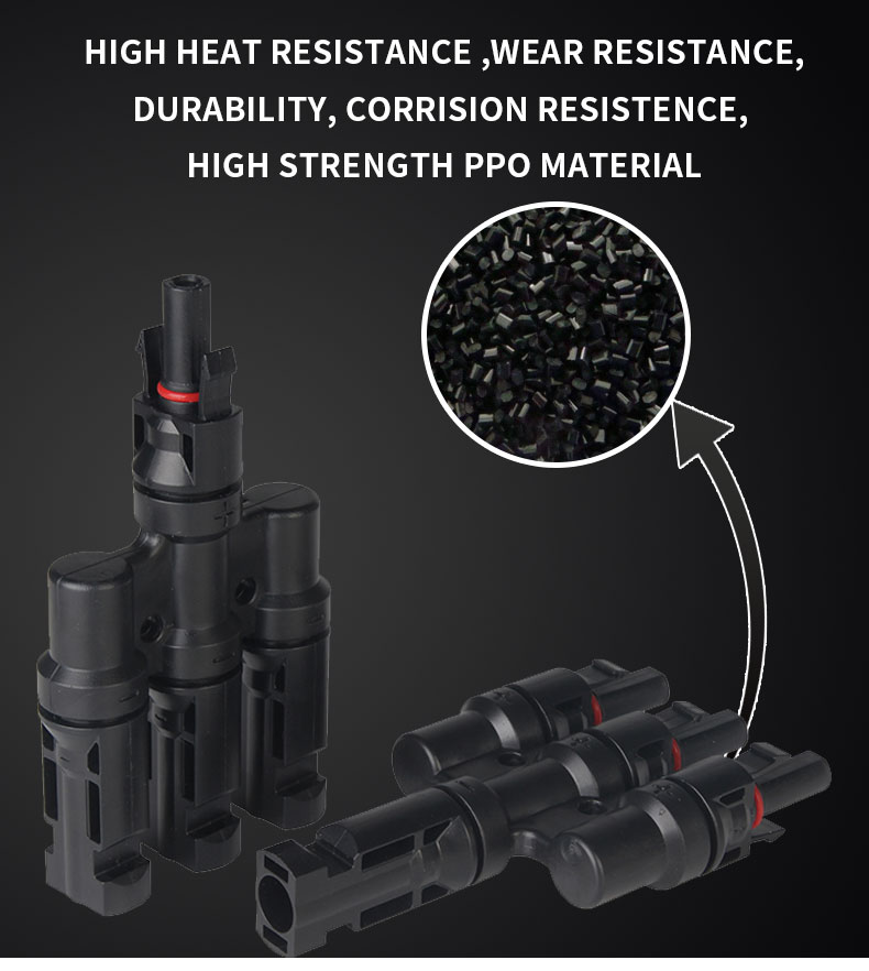 High-strength PPO material MC4 T-branch connectors