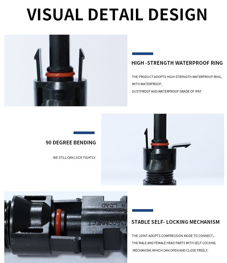 Detailed view of MC4 connector locking mechanism