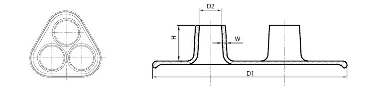 Three-finger heat shrinkable skirt configuration