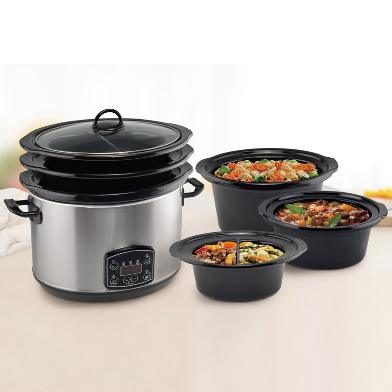 Mechanical control Stainless steel Oval Slow Cooker CROCK POT with 3 Ceramic Pot 5.6L - Image 2