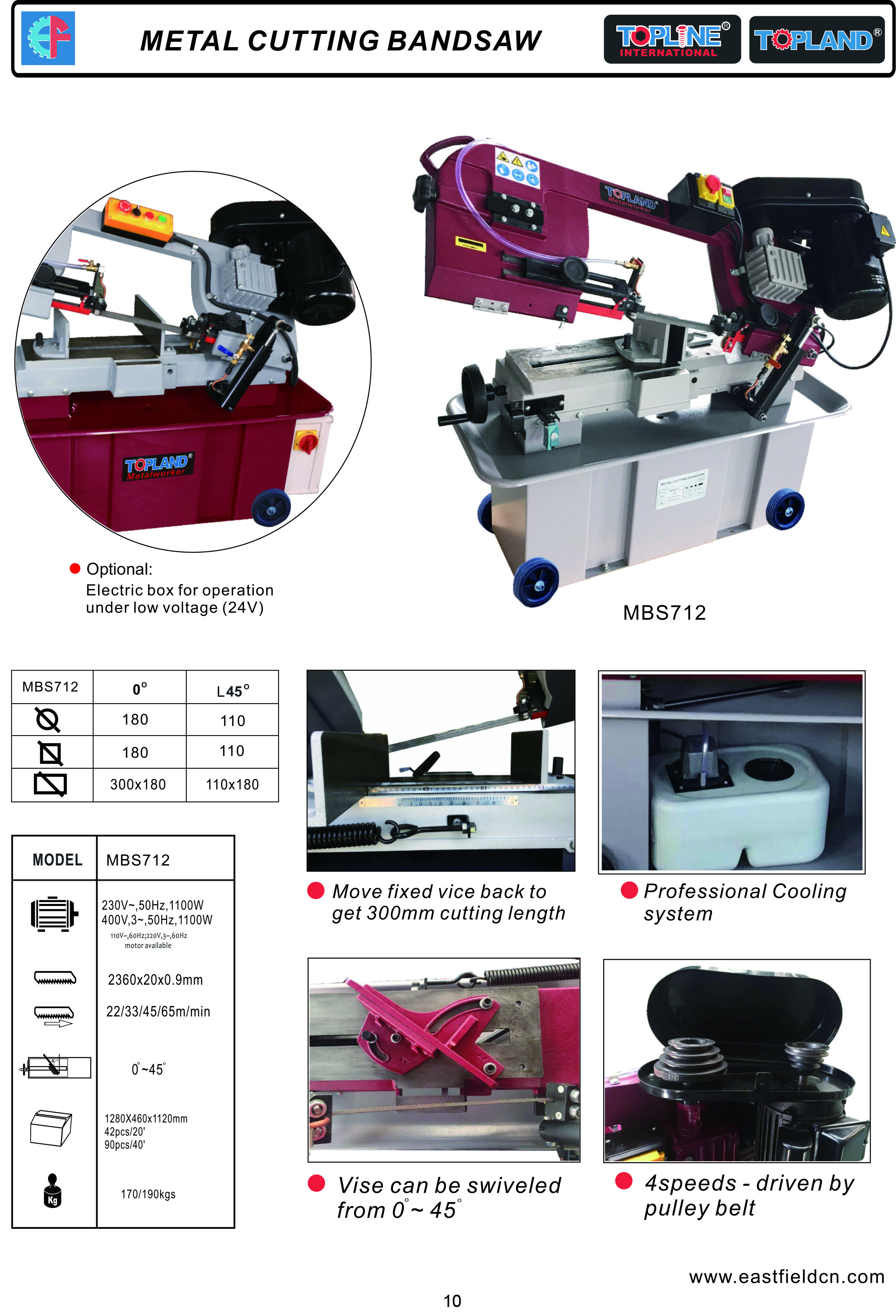 Metal cutting bandsaw with pulley belt drive system
