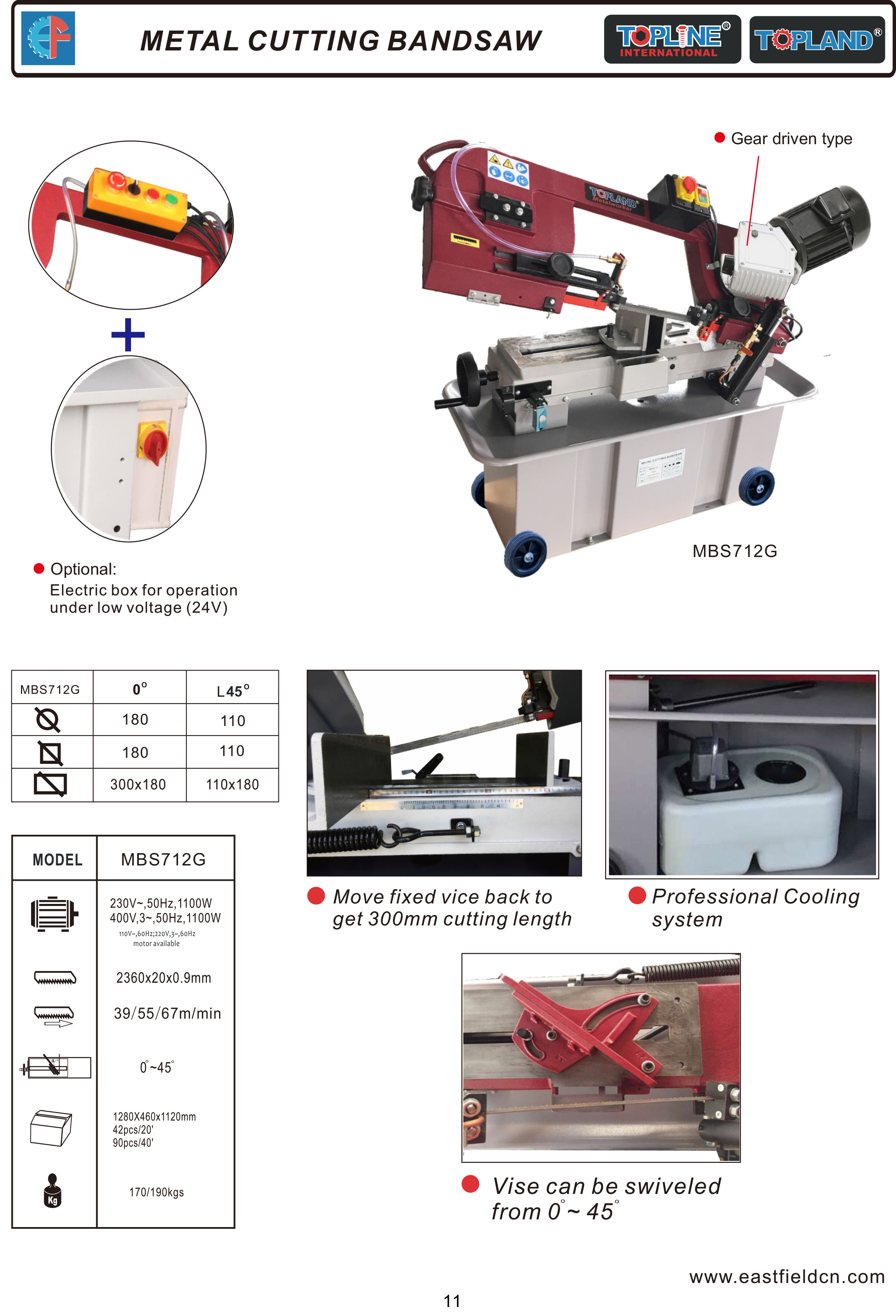 MBS712G model metal cutting bandsaw with cooling system
