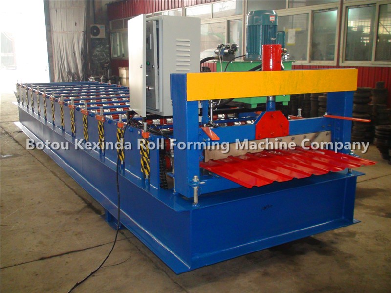 Full view of the blue industrial roll forming machine