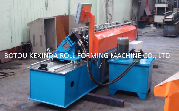Detailed view of the roll forming stations and rollers