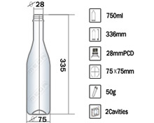 Technical diagram of a 750ml wine bottle sample