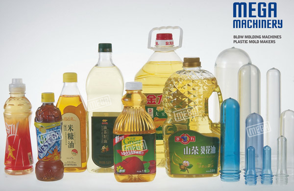 Selection of PET bottles produced by the blow molding machine