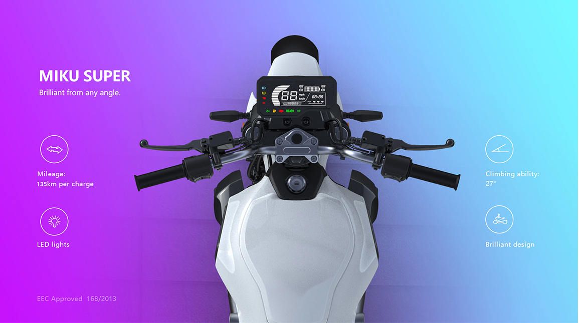 Digital display showing speed and battery information on the electric motorcycle