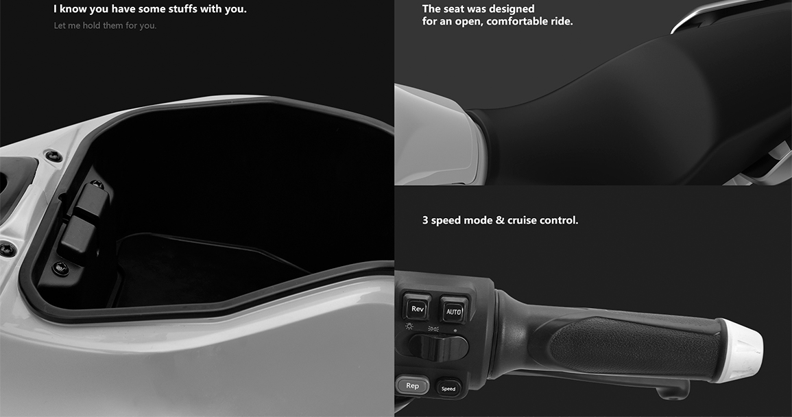 Control buttons on the handlebar for speed modes and cruise control