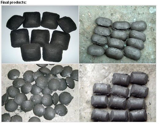 Various shapes of final mineral briquettes