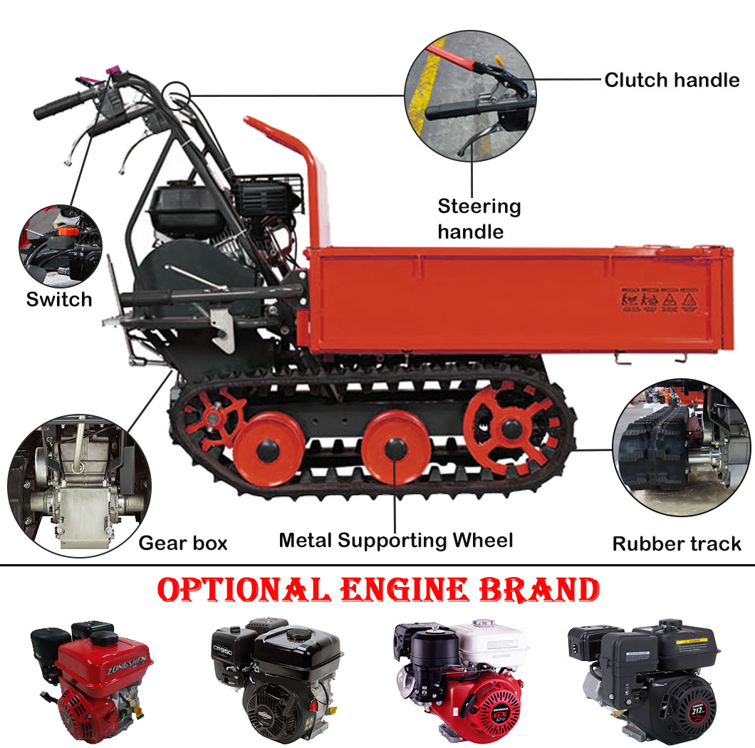 Detailed view of the dumper's controls, gearbox, and track system