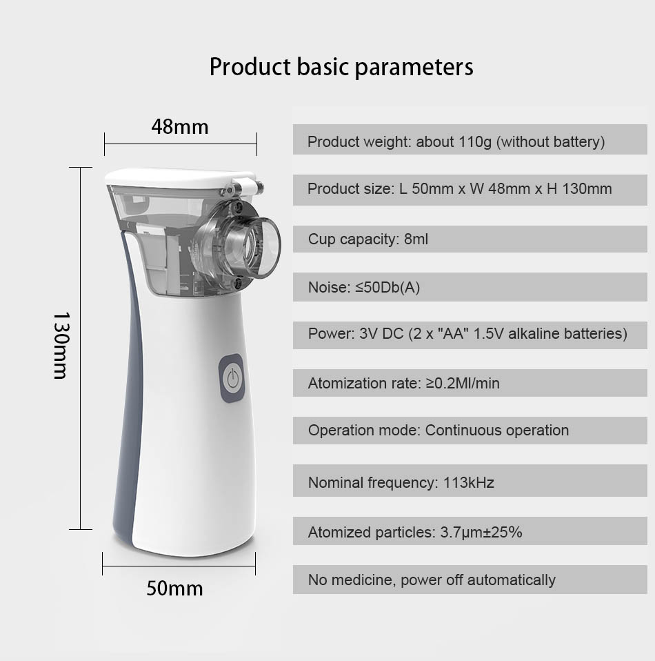 Technical specification sheet for the nebulizer.