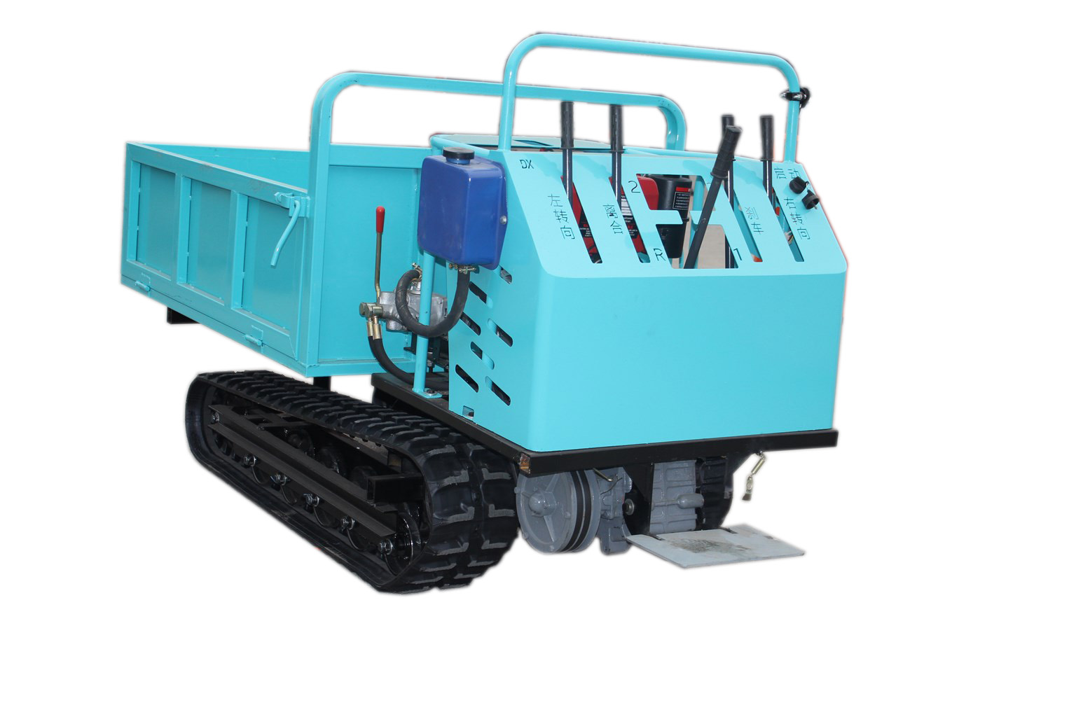 Detailed view of the crane controls including steering and gear shifting labels.
