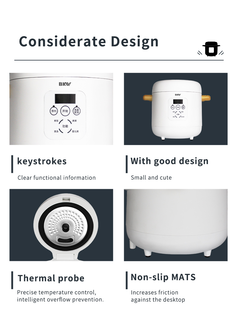 Close up of rice cooker control panel and design features