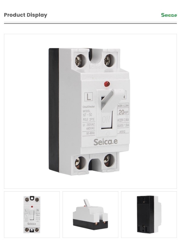 Close up of the miniature circuit breaker showing technical markings