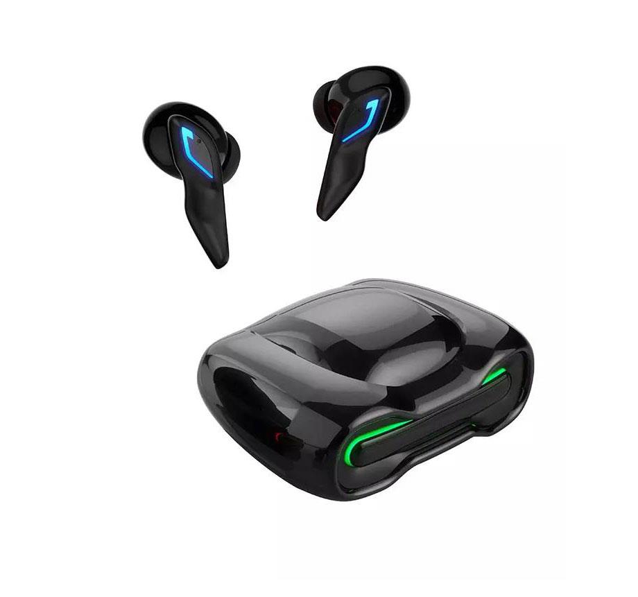 Close up of mini wireless noise cancelling earphones