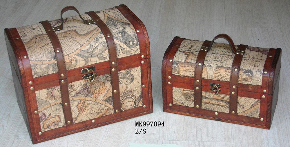 Vintage World Map Decorative Storage Trunks - Set of 2