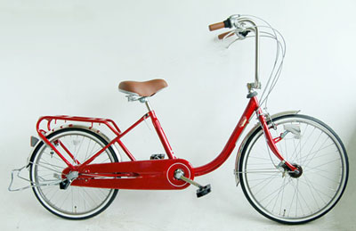 Red Step-Through Frame City Bicycle with Cargo Rack