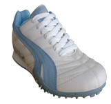White and Light Blue Running Shoe with Cushioned Midsole
