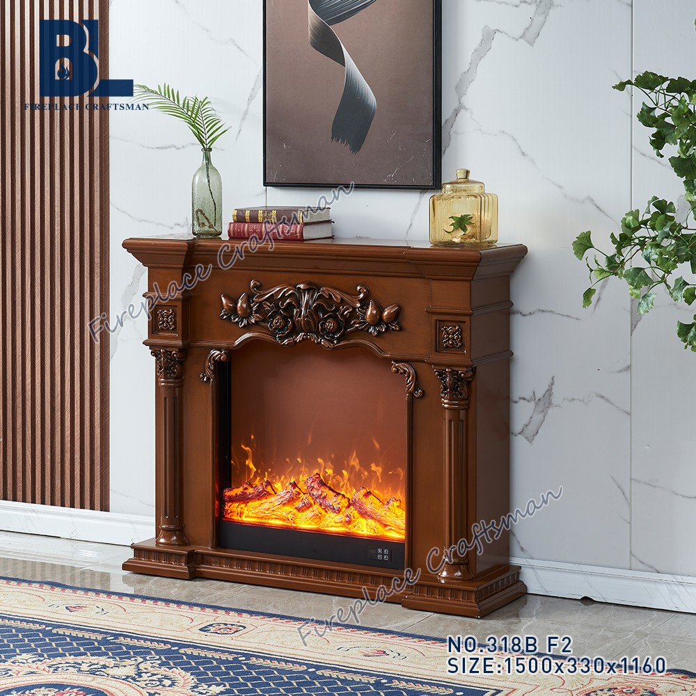 modern electric led fire log burner fireplace stove and oak wood surround range near me - Image 2