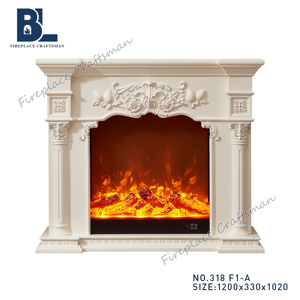 modern freestanding corner white electric fireplace heater with mantel and shelves - Image 3