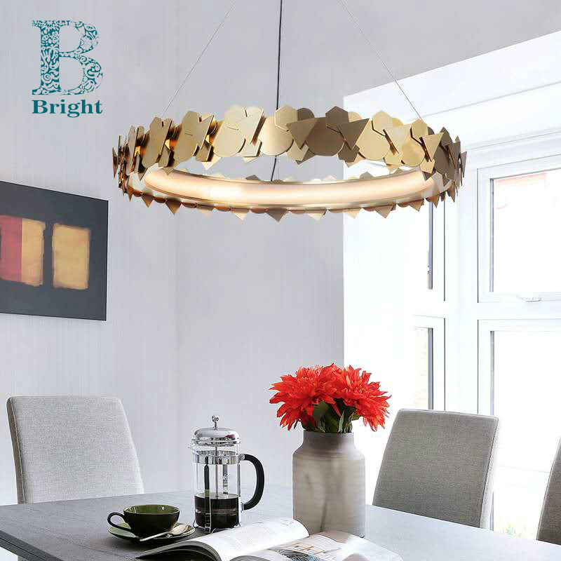 Modern light luxury lamp creative bar minimalist Nordic stainless steel circular geometric irregular shape restaurant Chandelier - Image 2