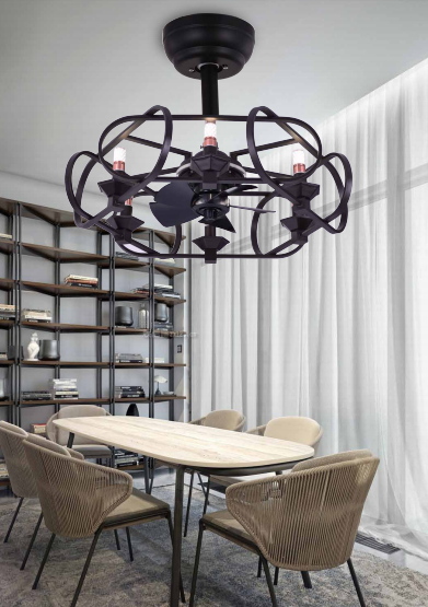 Cage Pendant Fan Lamp with Integrated Lighting