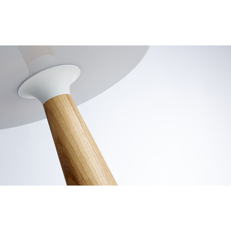 White modern table lamp with wooden leg
