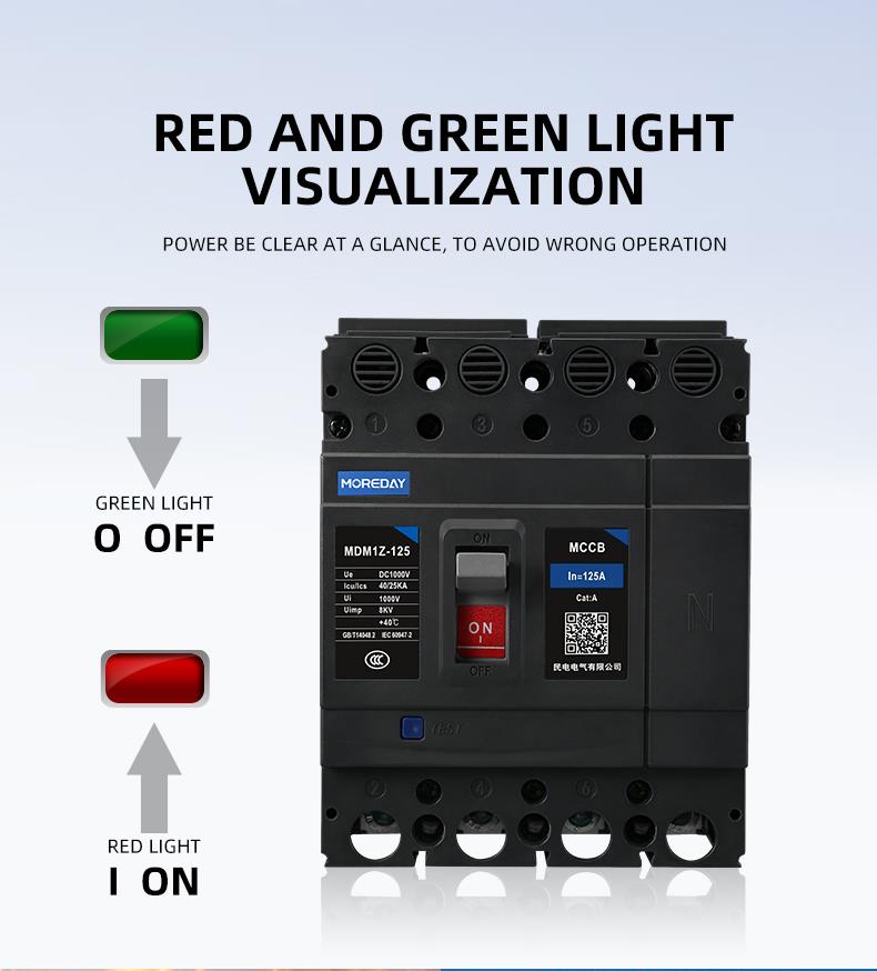 MCCB with red and green status indicators