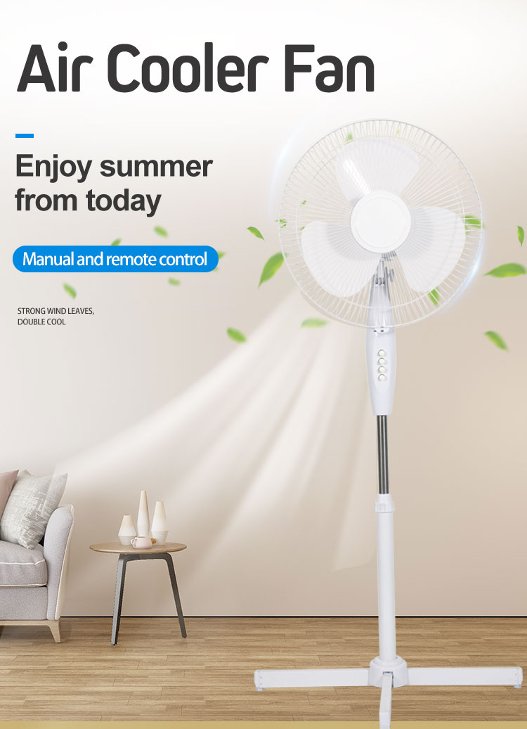 Electric stand fan showing air cooling capabilities