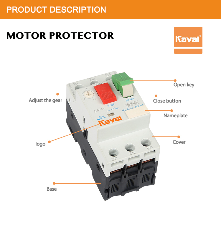 Close up of motor protection circuit breaker showing control interface