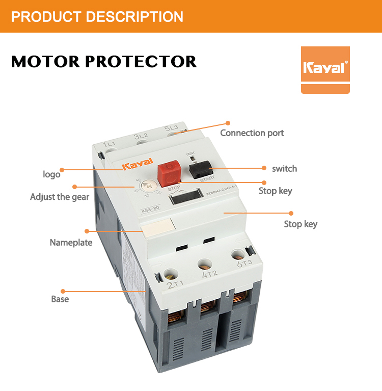 Diagram showing the connection ports and identification features of the circuit breaker.