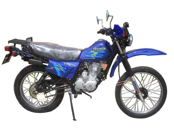Blue Off-Road Motorcycle with Silver Engine