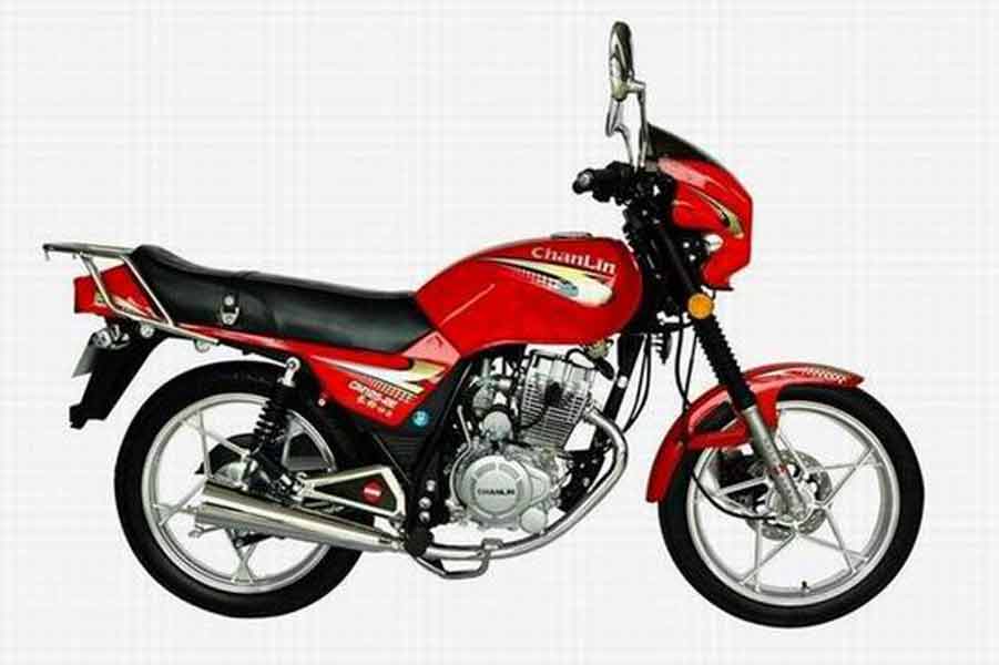 Red Classic Motorcycle with Single-Cylinder Engine