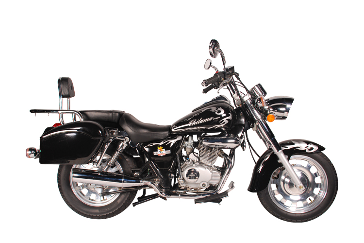 Black Cruiser Motorcycle with Flame Decals