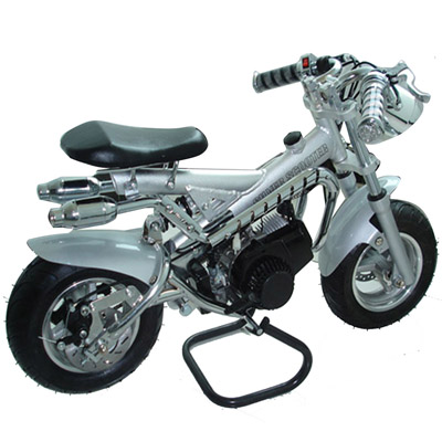 Compact Silver Frame Motorcycle