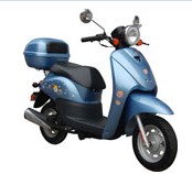 Blue Step-Through Gas Scooter with Rear Storage