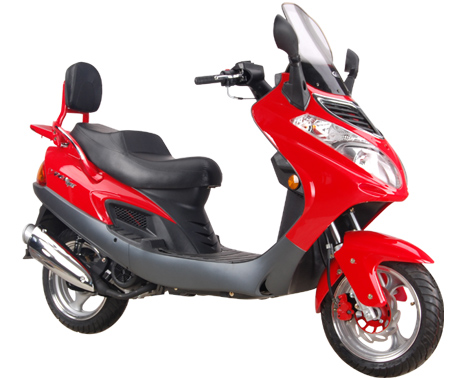 Red Scooter Motorcycle with Backrest