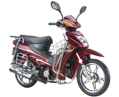 Burgundy Step-Through Motorcycle with Basket
