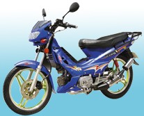 Blue Step-Through Motorcycle with Rear Rack