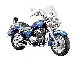 Blue and Silver Cruiser Motorcycle with Windshield