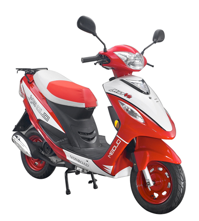 Red and White Step-Through Gas Scooter
