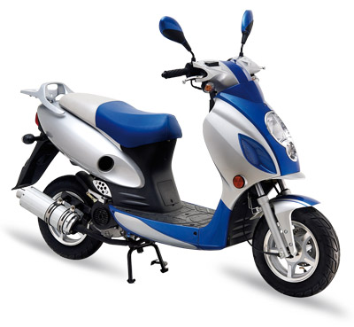 Silver and Blue Step-Through Scooter