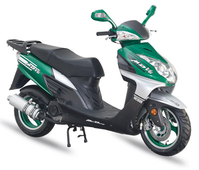 Green and Silver Step-Through Scooter