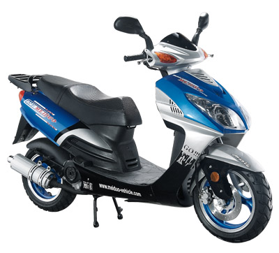 Blue and Silver Step-Through Scooter