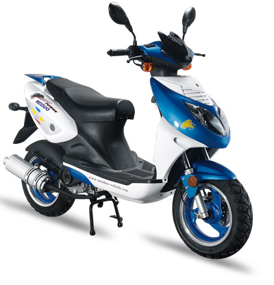Blue and White Step-Through Scooter